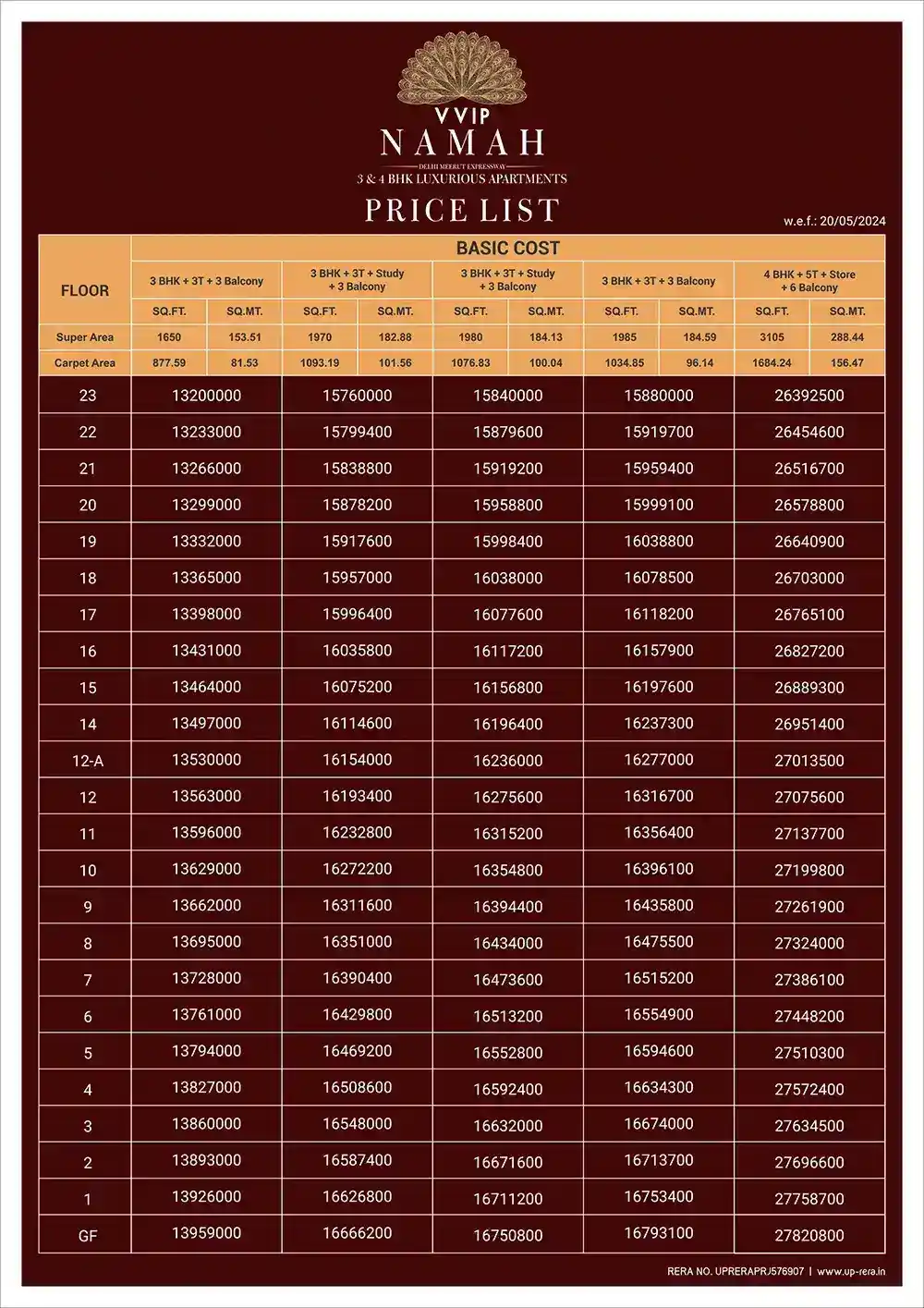 vvip-namah-price-list
